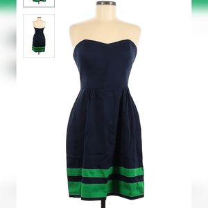 JB Julie Brown Strapless Navy Blue & Green Party Dress Fitted Boddice Size 8 EUC